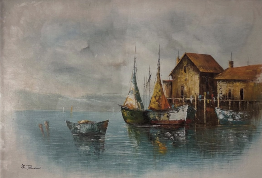 Before restoration: Harbor Scene Painting
